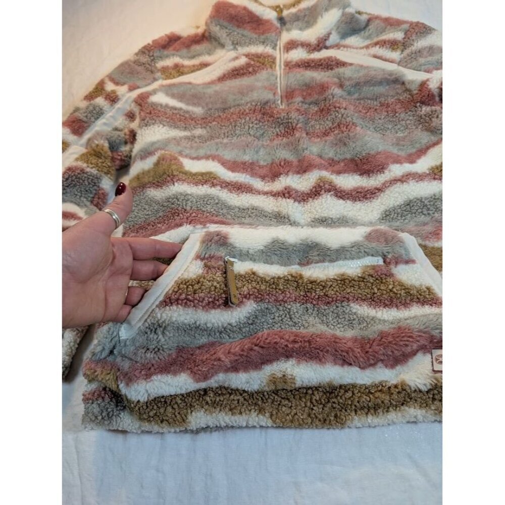 Hooey women's size small super cozy sherpa pull over pink tan white pockets - Picture 3 of 12